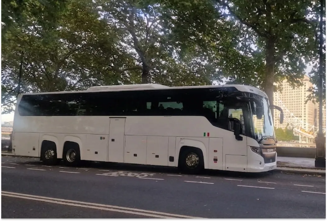 Large 61–72 seater coach for a London City Airport group transfer